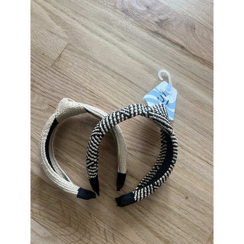 Sincerely Jules top knot headband set of 2 woven black cream striped boho cute